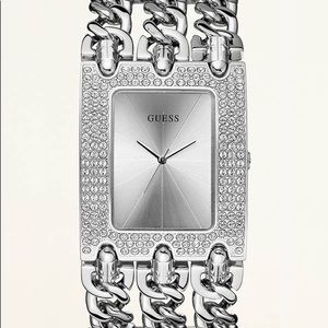 GUESS WOMEN'S SILVER TONE GLITZ CHAIN LINK WATCH